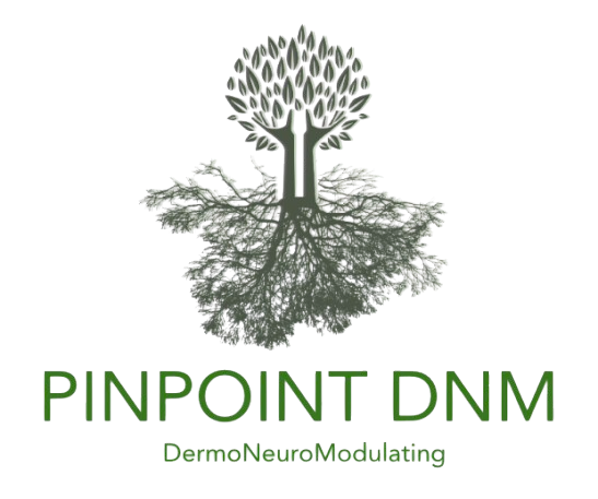 Pinpoint DNM logo featuring a tree with visible roots representing the DermoNeuroModulating approach to manual therapy.